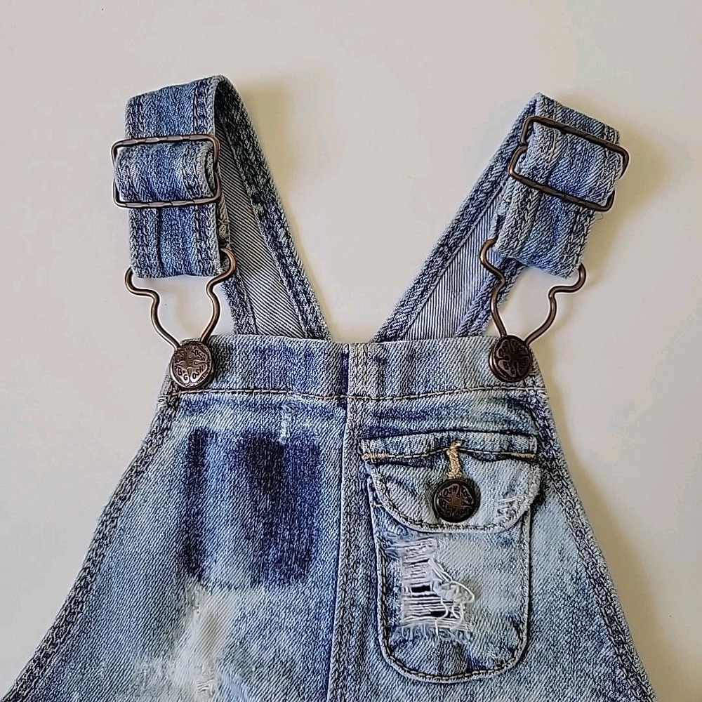 OshKosh B'Gosh Vestpak Distressed Stone Wash Denim Overalls 12M Snap Leg Casual - Picture 4 of 14